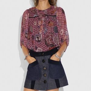 Coach Kaffe Fassett Floral Shirt Blouse size 0 XS Purple